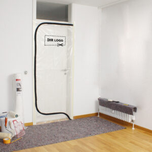 Staubschutztür PE-Folie DUO-Form für Türen max. 1,00 m x 2,10 m, mit Ihrem Logo-Aufdruck