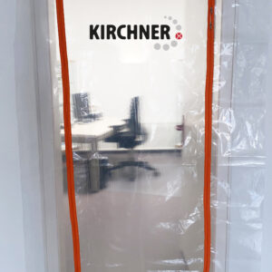 Staubschutztür PE-Folie für Türen max. 1,00 m x 2,10 m, Reißverschluss in U-Form, mit Ihrem Logo-Aufdruck
